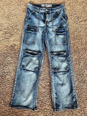 V.I.P. Jeans Wide Leg Cargo Jeans in Blue